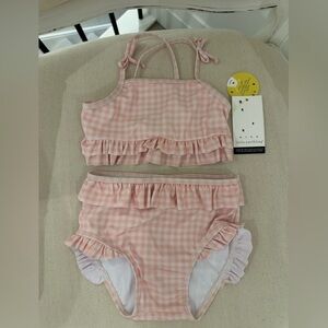 🦢 18~24 Pink Gingham Ruffle Baby Bikini High Waisted NWT